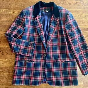 Vintage plaid women’s blazer 16 wool blend Old Money velvet preppy Holiday